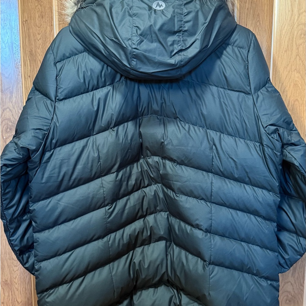 Marmot Black Quilted Jacket with Faux Fur Trim XL - Picture 5 of 8